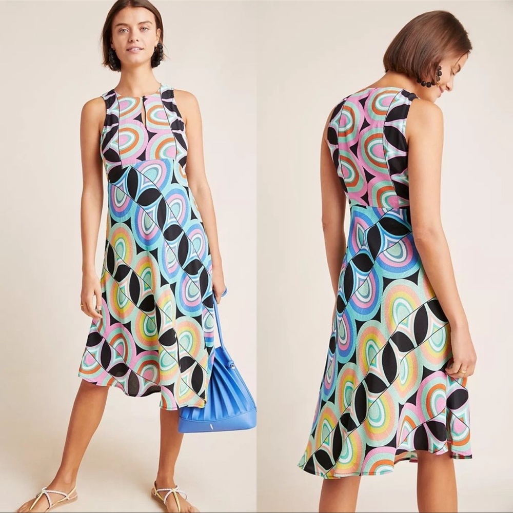 Anthropologie Kenzie Asymmetrical Dress Size 6 Groovy Retro 60s 70s